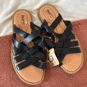 Born NWT Black Leather Strappy Sandals - Size 8